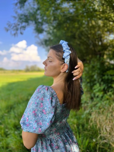 Opaska do włosów z satyny jedwabnej Bari błękitna